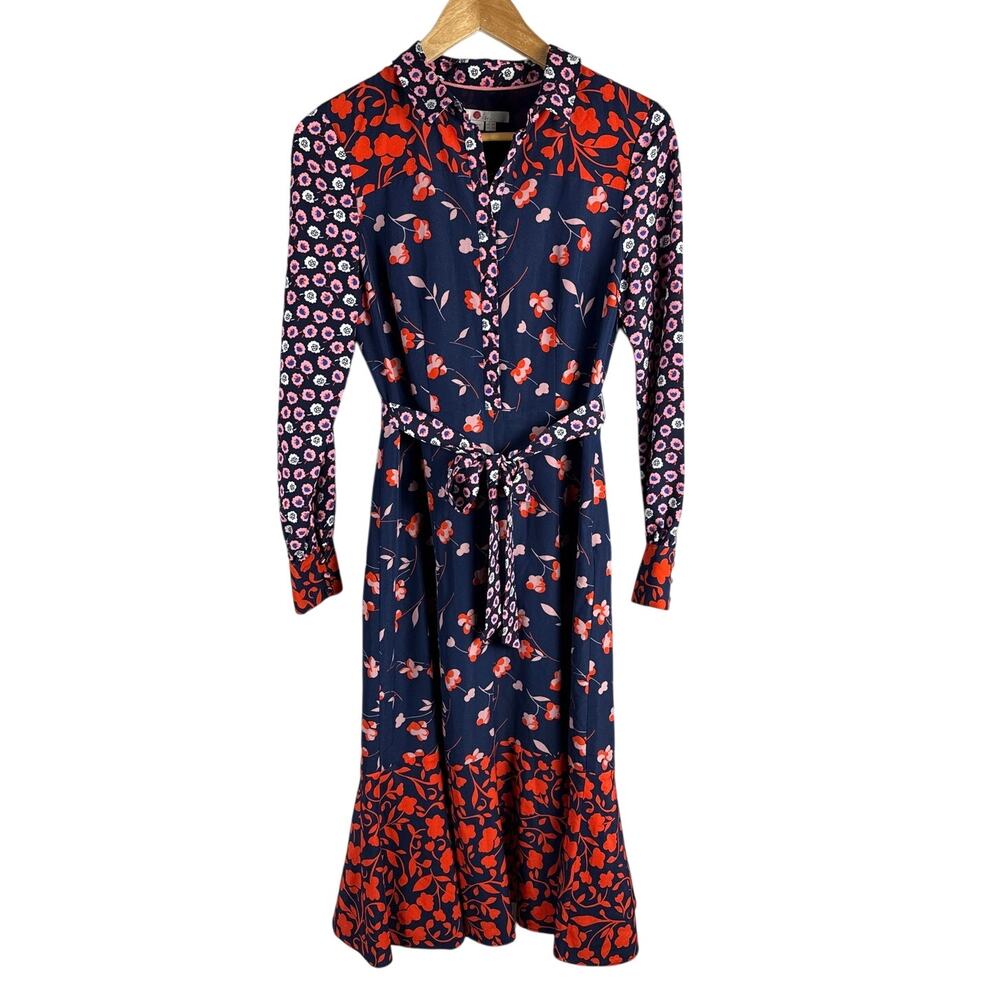Boden Sybil Midi Shirt Dress Navy Wildflower Size 2R - Picture 5 of 10